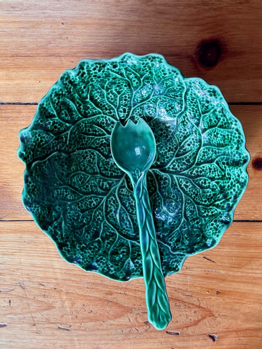 Vintage Cabbage Ware Green Majolica Salad Bowl Set Shorter & Son England